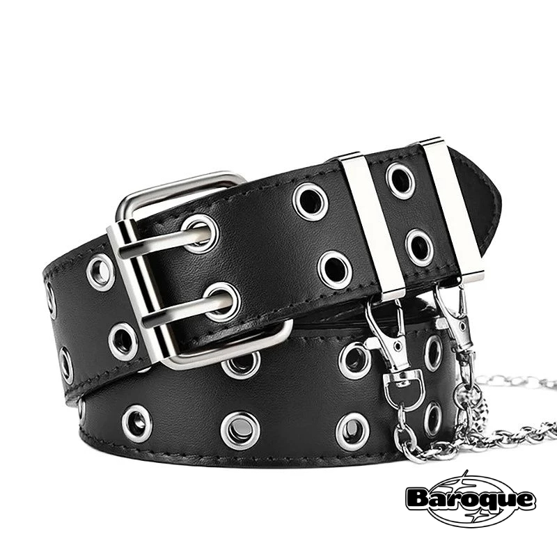 Y2K LEATHER CHAIN BELT