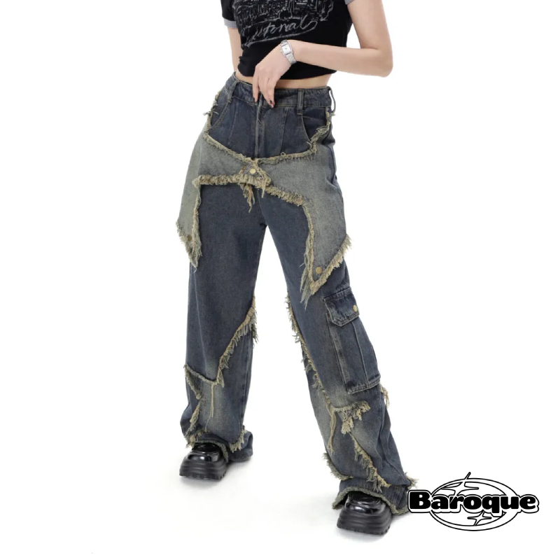 Y2K Star Stitch Tassel Jeans