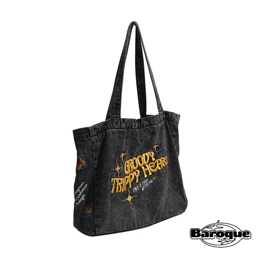 BLACK RETRO DENIM TOTE BAG