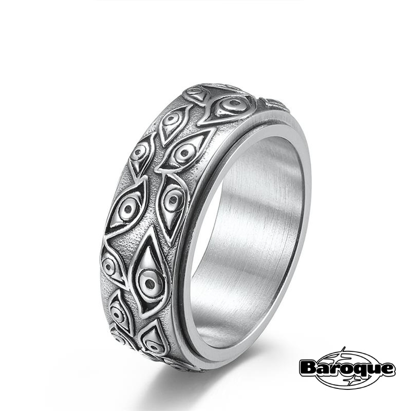 SILVER CARVED EYES RING