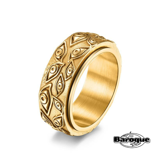 Gold Carved Eyes Ring