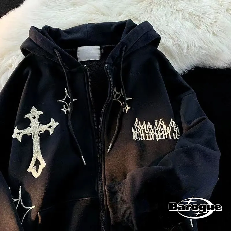 Darkly Enchanting: Black Gothic Embroidery Hoodie
